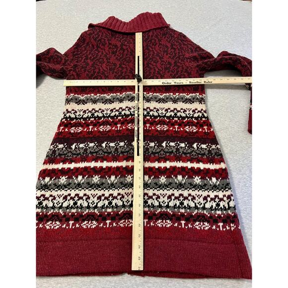 Bob Timberlake Sweater Womens Large Red Fair Isle Lambswool Nordic Long Cardigan - Picture 6 of 9